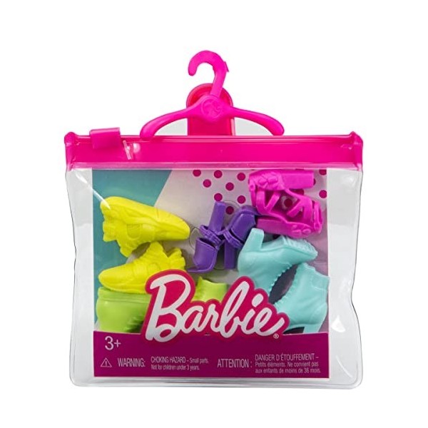 Barbie Shoe Pack - HBV29 - Ensemble de Chaussures, Talons, Baskets pour poupée Barbie
