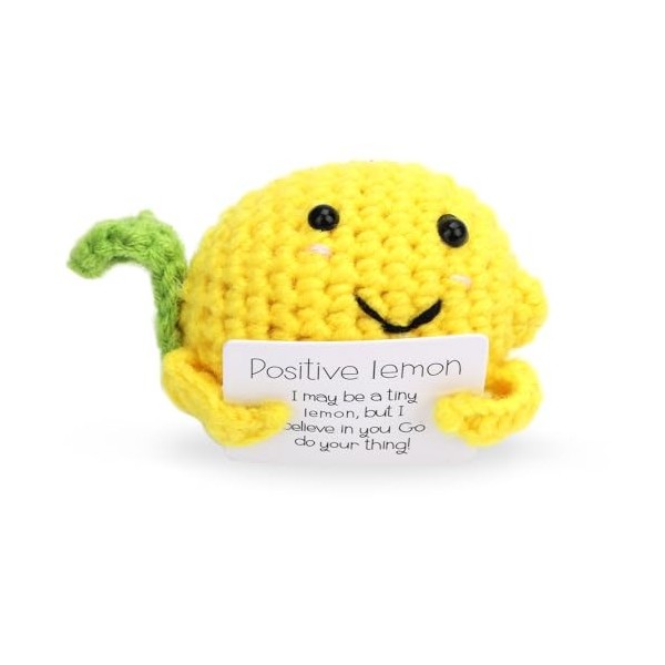 NQEUEPN Funny Positive Lemon, Mignon Jouet de Poupée Citron avec Carte dEncouragement Poupée Jouets au Crochet Décor Drôle d