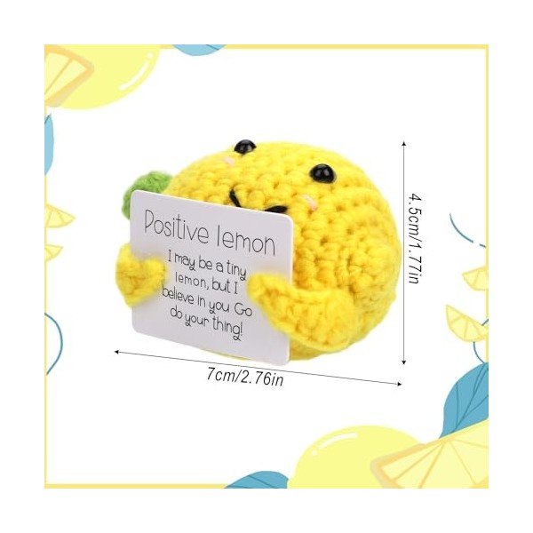 NQEUEPN Funny Positive Lemon, Mignon Jouet de Poupée Citron avec Carte dEncouragement Poupée Jouets au Crochet Décor Drôle d