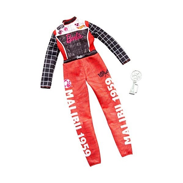 Barbie Clothes -- Career Outfit Doll, Racecar Driver Jumpsuit with Trophy, Multi
