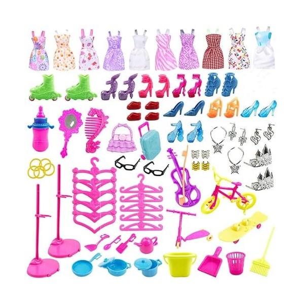 88PCS Ensemble Vêtements et Accessoires Poupée pour Poupée Barbie Filles Petite Princesse Barbie Vêtements 10Robes 78 Accesso