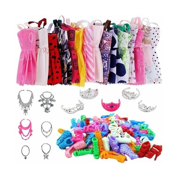 88PCS Ensemble Vêtements et Accessoires Poupée pour Poupée Barbie Filles Petite Princesse Barbie Vêtements 10Robes 78 Accesso