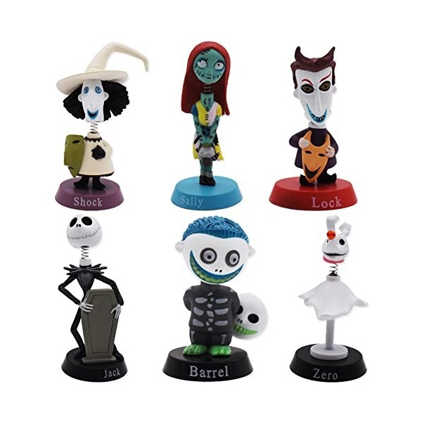 Nesloonp 6 PCS figurines de The Nightmare Before Christmas Statue, Voiture Faite à la Main Secouant la Tête Ornements Voiture