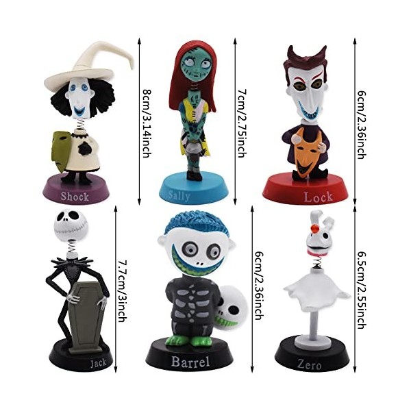 Nesloonp 6 PCS figurines de The Nightmare Before Christmas Statue, Voiture Faite à la Main Secouant la Tête Ornements Voiture