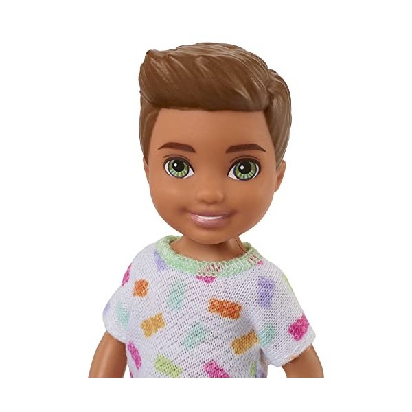 Barbie Chelsea Boy Doll Brunette Colorful Printed T-Shirt, Blue Shorts & White Shoes, Toy for Kids Ages 3 Years Old & Up