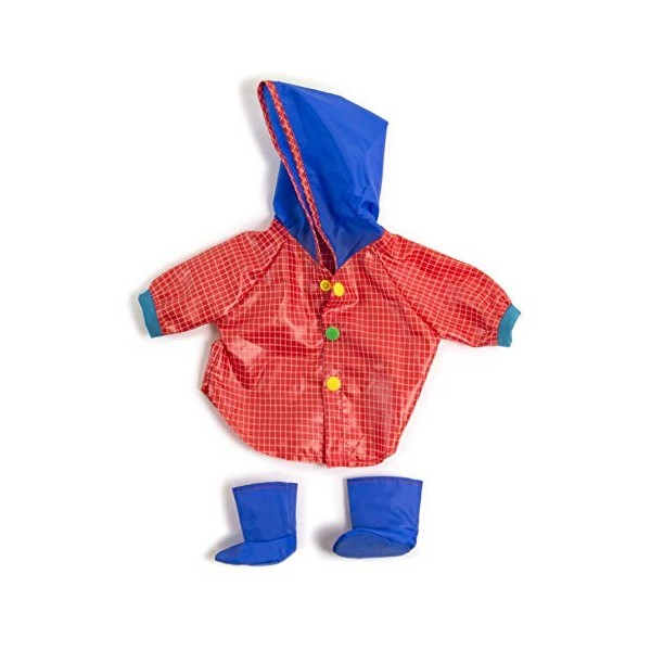 Miniland- Traje Lluvia Botas 40CM Robe pour poupées de 40 cm, 31556, Rouge-Bleu, 38-40 cm