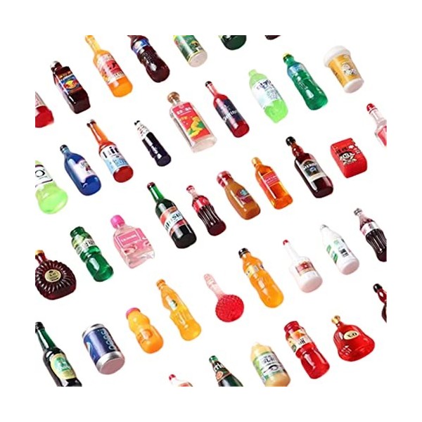 VIONNPPT Lot de 50 bouteilles miniatures en résine au hasard pour maison de poupée - 1:12 - Accessoires de jeu de cuisine mi