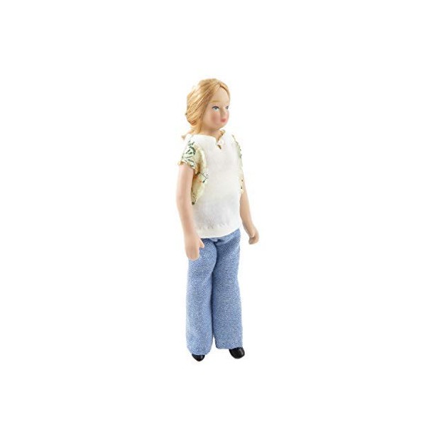 Melody Jane Poupées Maison Moderne Femme en Été Jeans & T-Shirt Porcelaine Maman 1:12 Personnages