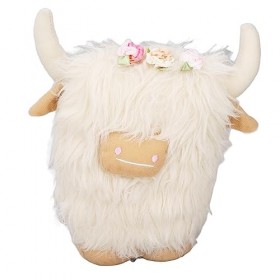 Yreeew Highland Vache en Peluche Poupées de Bétail écossais Ferme Nains Nordiques Nains de Veau avec Fleurs Cadeau de Pépiniè