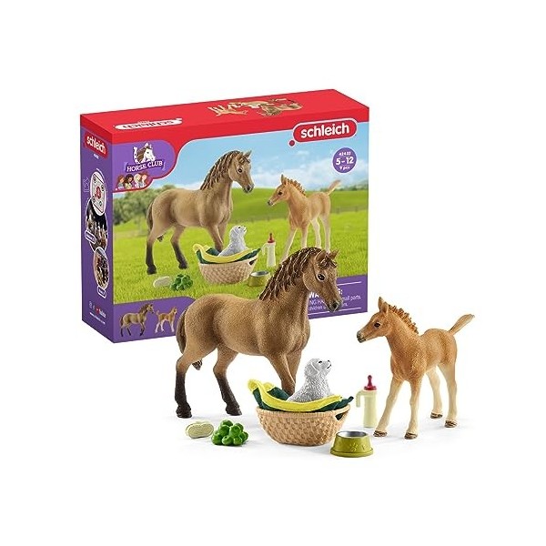 Schleich 42432 Les soins pour bébé animaux dHorse Club Sarah, dès 5 ans, Horse Club - coffret, 18,9 x 6 x 14,5 cm