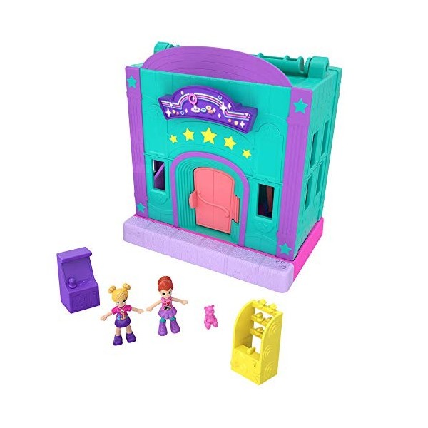 Polly Pocket Pollyville​ La Salle de Jeux, 2 mini-figurines Polly et Lila, accessoires et autocollants, jouet enfant, édition