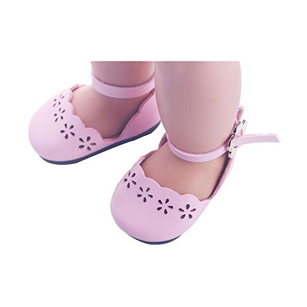 Aeromdale Chaussures de poupée creuses pour poupée américaine de 45,7 cm, cadeaux de poupée de 43 cm – Rose – 1 paire