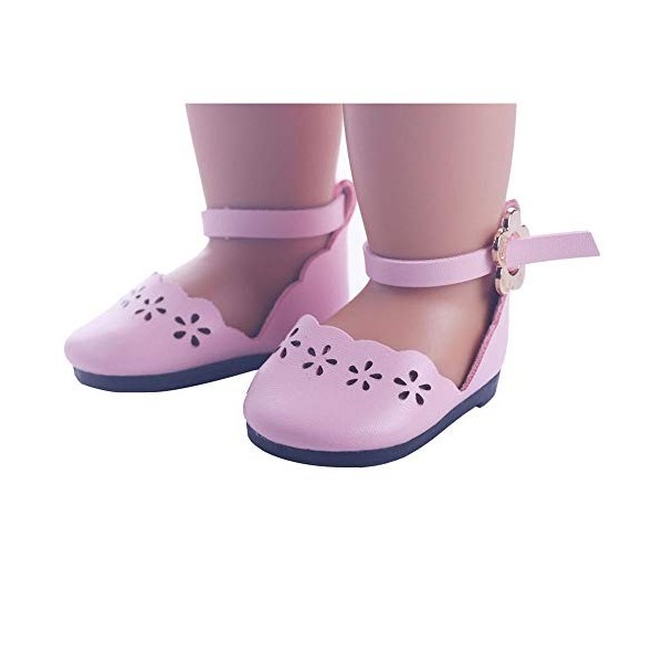 Aeromdale Chaussures de poupée creuses pour poupée américaine de 45,7 cm, cadeaux de poupée de 43 cm – Rose – 1 paire