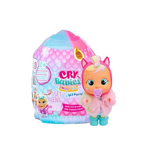 Cry Babies Magic Tears Icy World Keep Me Warm, Mini Poupée Surprise à Collectionner qui Pleure avec 7 Accessoires, Jouet et c