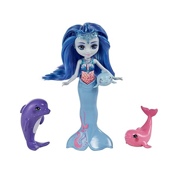 Enchantimals Royaume de l’océan Coffret famille de Sedda Hippocampe avec mini-poupée Sedda et 4&nbsp;mini-figurines hippocampes, j