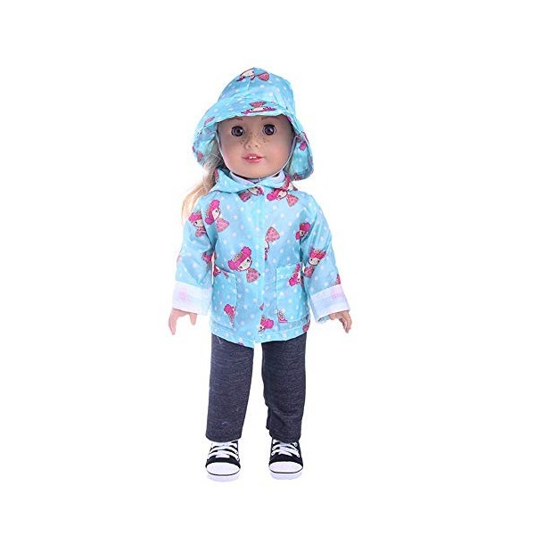 Uteruik Vêtement de pluie pour poupée American Girl 46 cm - Tenue décontractée - Manteau et pantalon chapeau - Accessoire de 