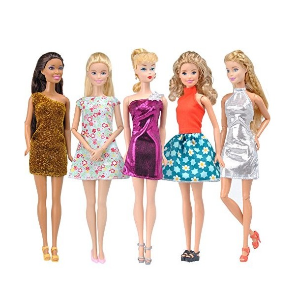 E-TING 5pcs mode Mini robe pour Barbie Doll robe courte à la main vêtements robe 5pc 