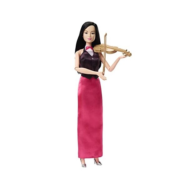 Barbie ​Métiers Poupée Musicienne Violoniste En Robe Avec Veste De Costume, Chaussures Argentées, Avec Violon Et Archet, Joue