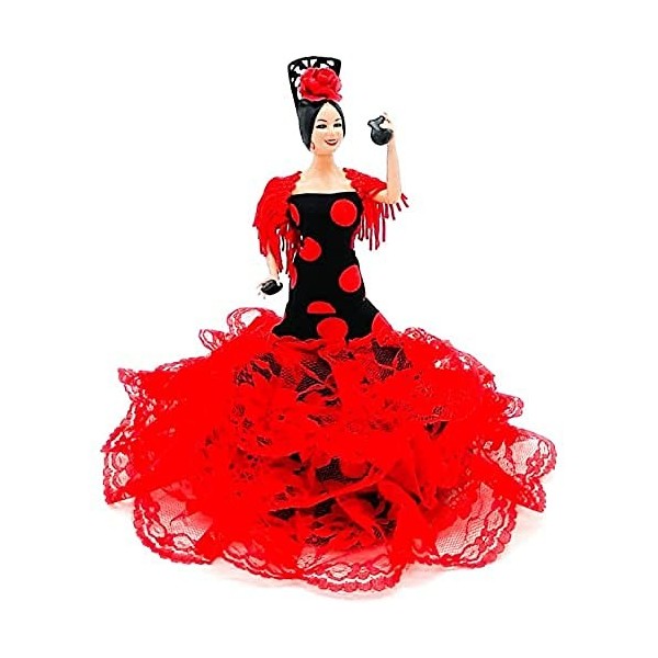 Folk Artesanía Poupée Andalouse Flamenco 19 cm Robe à Pois avec Queue dansante NR