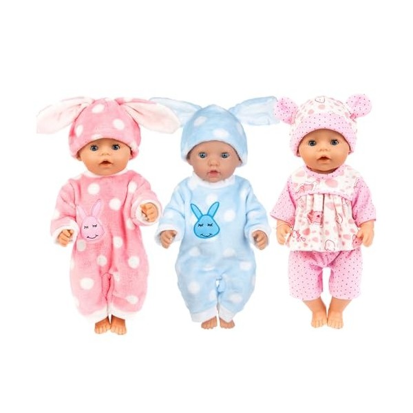 Wedhapy Accessoires De Poupée De Bébé 18 Pouces Vêtements De Poupée 3 Pièces Dessin Animé Mignon Imprimé Pointillé Bébé Poupé