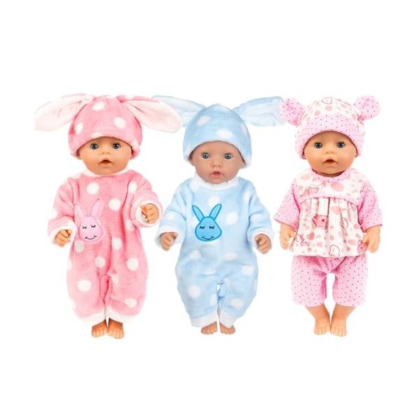 Tadoiooy Accessoires de poupée pour bébé, vêtements de poupée 3pcs Mignons Dessin animé en pointillé Baby Doll Vêtements en P