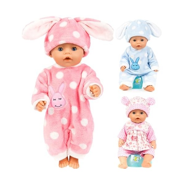 Tadoiooy Accessoires de poupée pour bébé, vêtements de poupée 3pcs Mignons Dessin animé en pointillé Baby Doll Vêtements en P