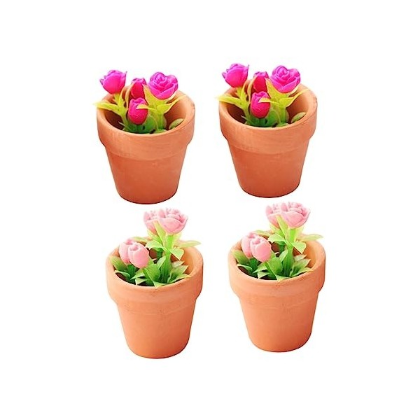 Toyvian 4Pcs Rose Plante Verte Plantes De Maison De Poupée Mini Maison De Poupée Accessoires De Maison De Poupée Modèle De Pl