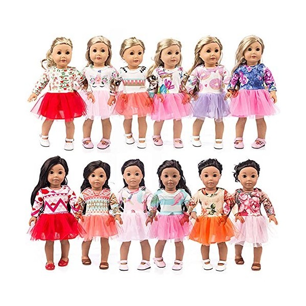 GIVBRO Vêtements de poupée pour poupée de 45,7 cm en tulle imprimé avec volants - Accessoires de costume - 3 pièces envoyées 