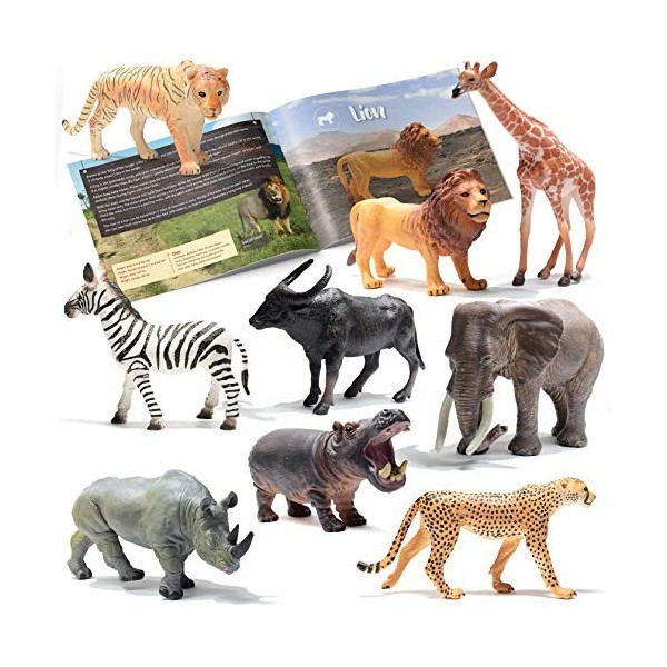 PREXTEX A la Recherche réaliste Safari Figures animales - 9 Grandes Figures en Plastique avec Animaux de la Jungle Livre Gran