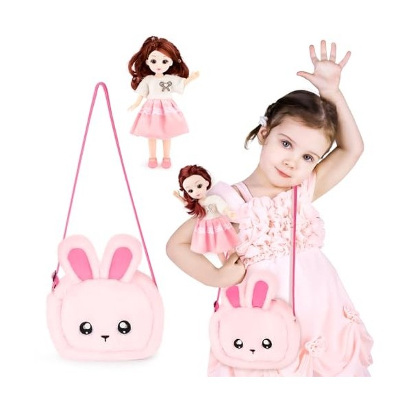 deAO Cadeaux pour Les Filles - Baby Doll avec Le Sac Fourre-Tout Comprenant Une Poupée de 9,4"/24cm, Une Broche, Un Sac à Mai