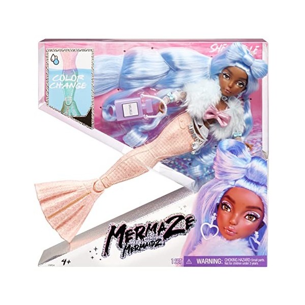 Mermaze Mermaidz - SHELLNELLE - Poupée mannequin sirène de collection avec 1 queue qui change de couleur, des cheveux bleus, 