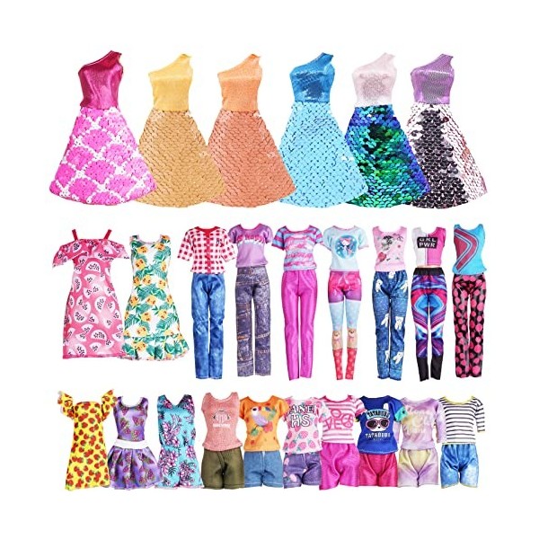 Vicloon Vêtements pour Barbie,12Pcs Vêtements Barbie Poupée Comprend 3 Robes à Paillettes +3 Robes à Fleurs + 6 Ensembles Ha