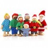 cobee Maison de poupée de Noël en Bois Personnes, 7PCS Mini Noël Famille Dollhouse Dolls Set Lovely Family Figures Kids Happy