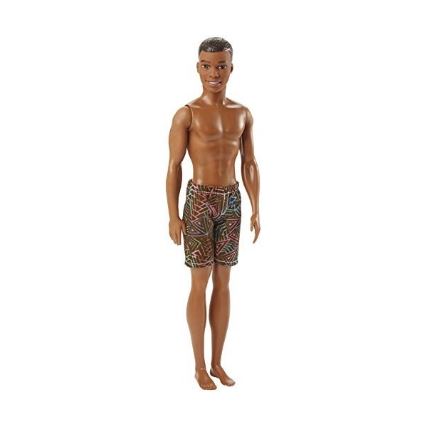 Barbie Plage poupée Ken brun avec short de bain motifs géométriques, jouet pour enfant, DWK07