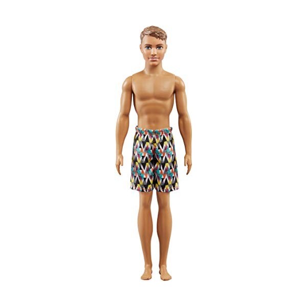 Barbie Plage poupée Ken brun avec short de bain motifs géométriques, jouet pour enfant, DWK07
