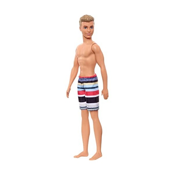 Barbie Plage poupée Ken brun avec short de bain motifs géométriques, jouet pour enfant, DWK07
