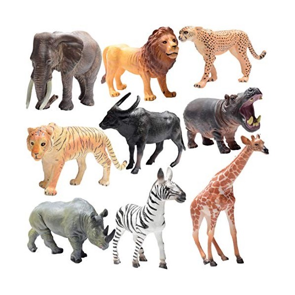 PREXTEX A la Recherche réaliste Safari Figures animales - 9 Grandes Figures en Plastique avec Animaux de la Jungle Livre Gran