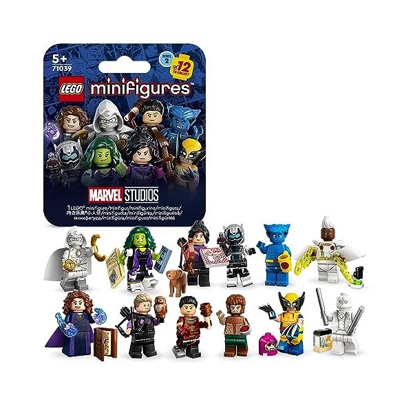 LEGO 71039 Minifigures Marvel Série 2, 1 des 12 Personnages Emblématiques de Disney+ dans Chaque Boîtes Mystère, incluant Wol