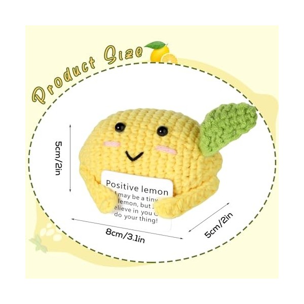 SAVITA Funny Positive Lemon, 8cm Mignon Jouet de Poupée Citron avec Carte dEncouragement Poupée Jouets au Crochet Décor Drôl