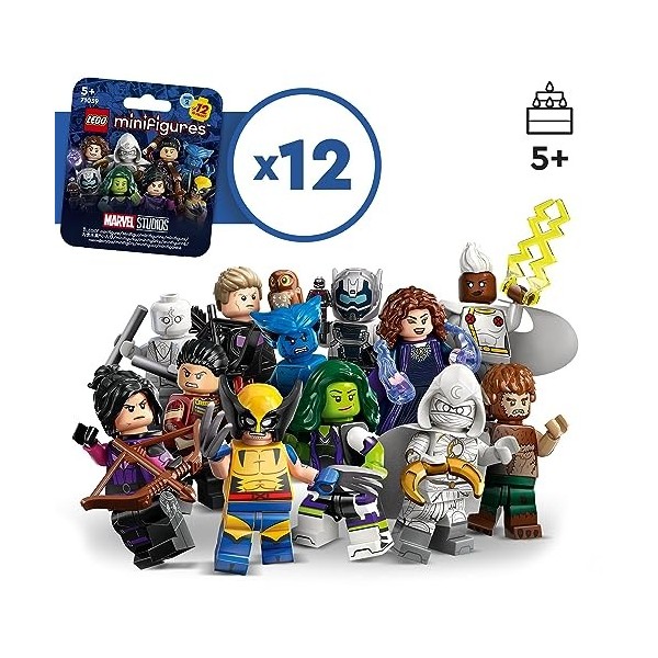 LEGO 71039 Minifigures Marvel Série 2, 1 des 12 Personnages Emblématiques de Disney+ dans Chaque Boîtes Mystère, incluant Wol