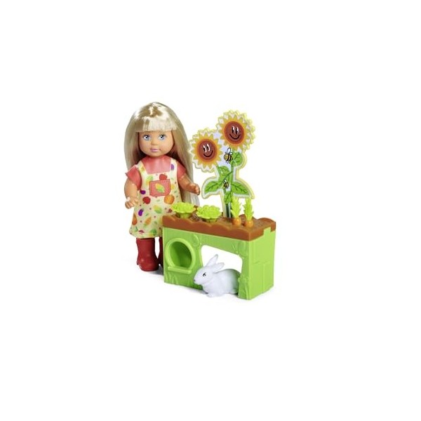 Simba 105733689 Evi Love Garden Poupée dans Le Jardin avec Plate-Bande surélevée et légumes à récolter, Petit Lapin, poupée d