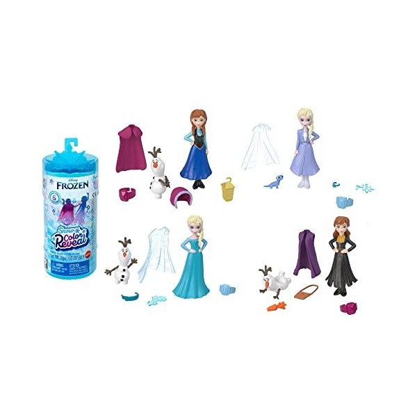 Disney La Reine des Neiges Coffret Color Reveal Neige, poupée mystère avec 6 surprises à découvrir dont une figurine, Jouet E