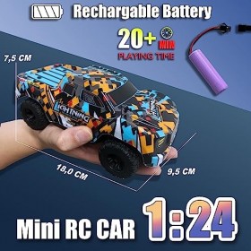 KINSAM Voiture Télécommandée,1/24 Mini Voiture RC Enfant avec Batterie Rechargeable et LED,Deux Vitesses 10 et 15KM/H,Cadeau 