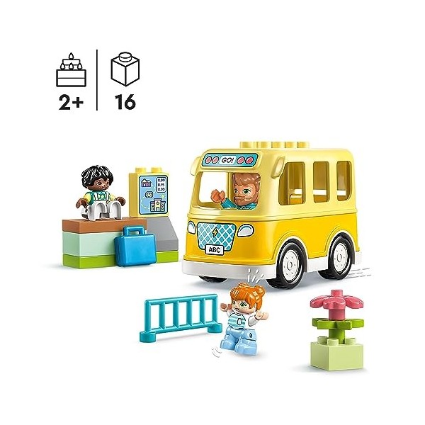 LEGO 10988 Duplo Le Voyage en Bus, Jouet Éducatif pour Développer Les Aptitudes Sociales et la Motricité Fine, avec Véhicule 