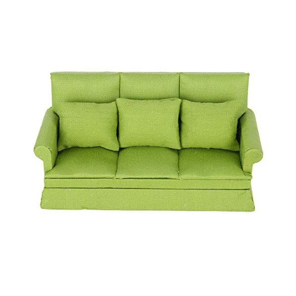 Dilwe Canapé de Maison de Poupée 1:12 canapé de Maison de Poupée en Bois avec Trois Oreillers Mini Décoration de Meubles de M