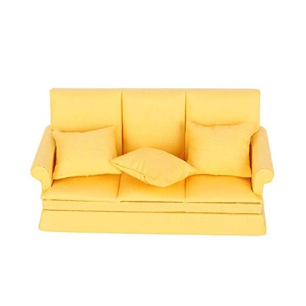 Dilwe Canapé de Maison de Poupée 1:12 canapé de Maison de Poupée en Bois avec Trois Oreillers Mini Décoration de Meubles de M