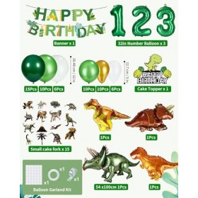 Décorations Anniversaire Dinosaure, Fête Danniversaire Pour 1 2 3 Ans Enfants de Dinosau, Ballons Daluminium, Deco de Gâtea