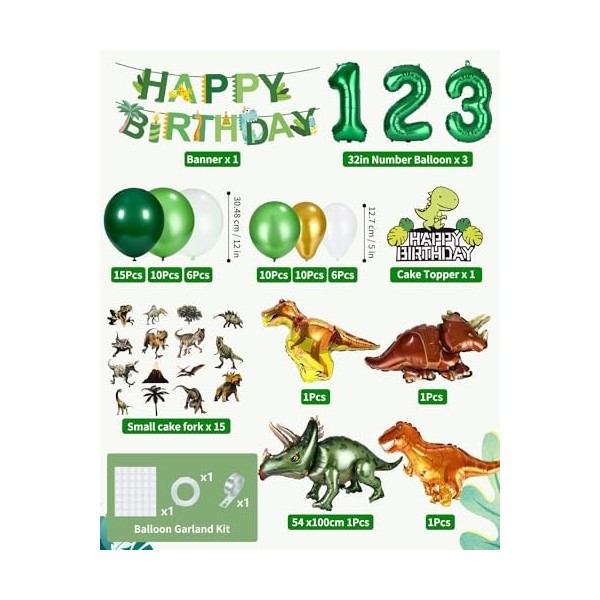 Décorations Anniversaire Dinosaure, Fête Danniversaire Pour 1 2 3 Ans Enfants de Dinosau, Ballons Daluminium, Deco de Gâtea