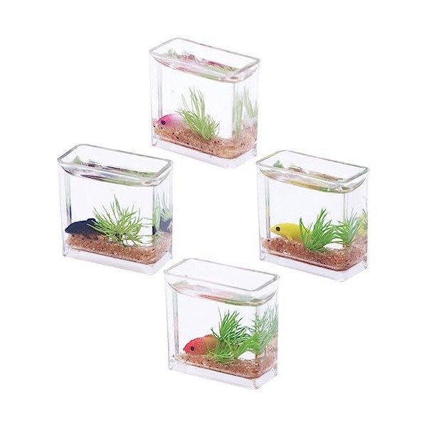 Zerodeko 4Pcs Aquarium Carré De Maison De Poupée 1 12 Bocal À Poisson De Maison De Poupée Petit Bocal À Poisson en Verre Mini