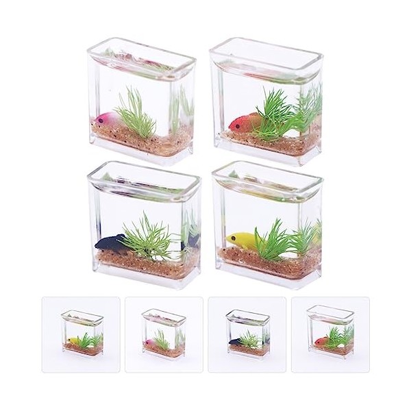 Zerodeko 4Pcs Aquarium Carré De Maison De Poupée 1 12 Bocal À Poisson De Maison De Poupée Petit Bocal À Poisson en Verre Mini